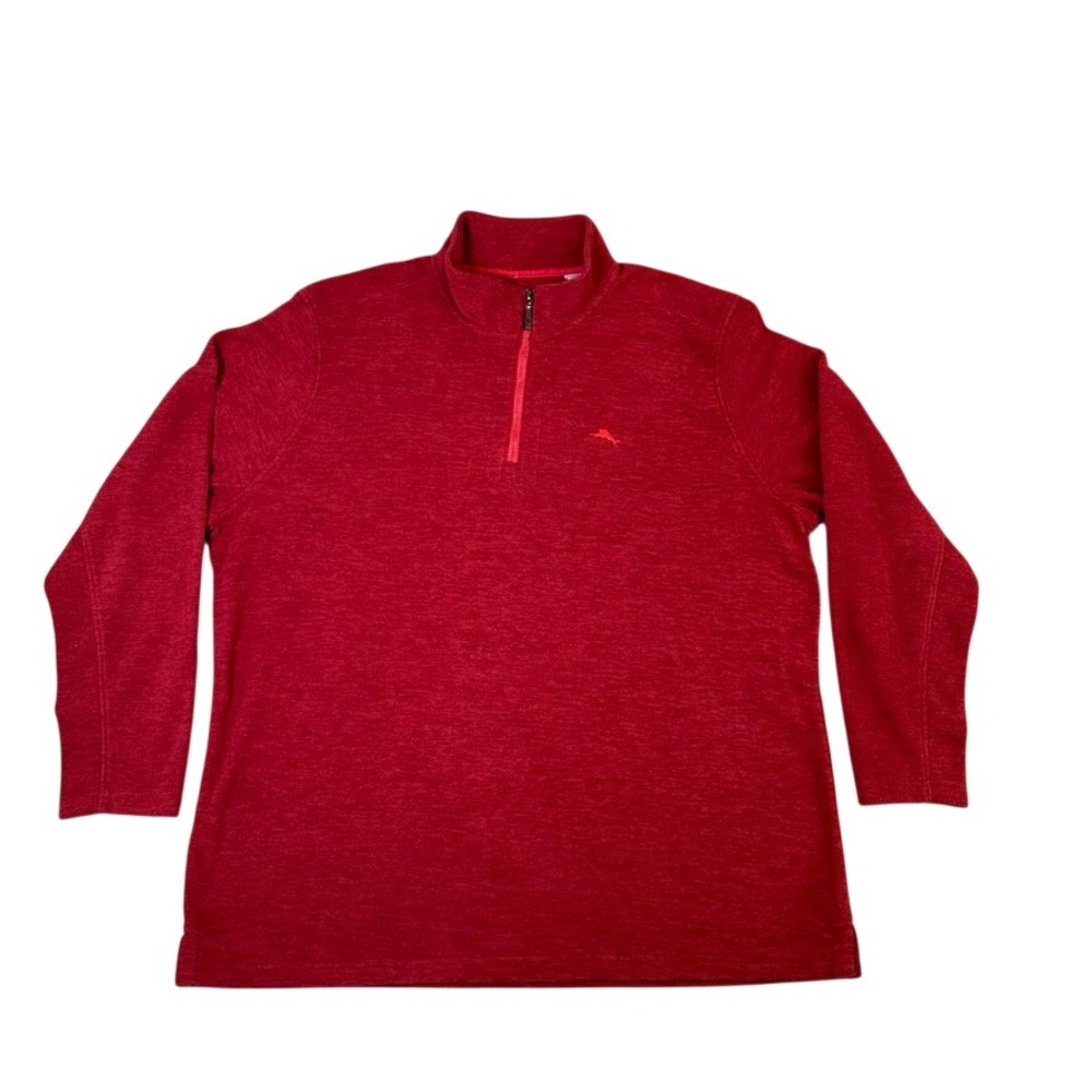 Tommy Bahama Mens Red Heathered Fleece Quarter Zip Pullover Sweater 2XL